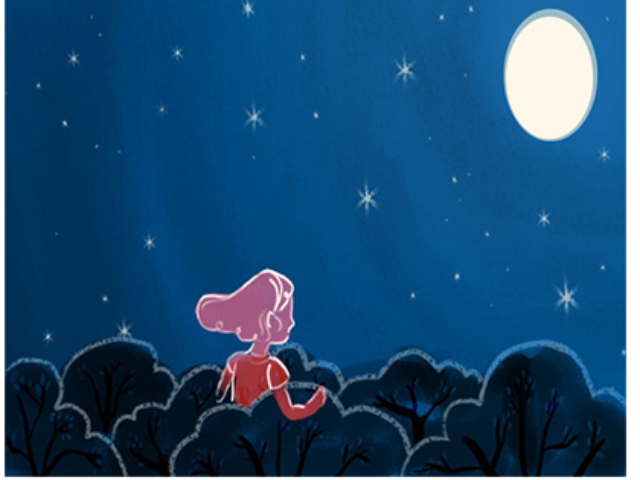 concept couple blue red animation moon illustration aumen night sky starry night stars trees mood abstract story