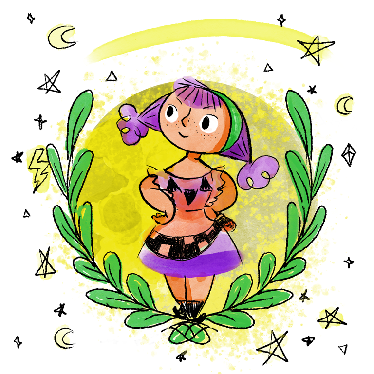 witch girl magic halloween pagan pumpkin cute kids children picture book purple star moon aumen kinder kinderboek kinderboeken tekenaar illustratie engels nederland